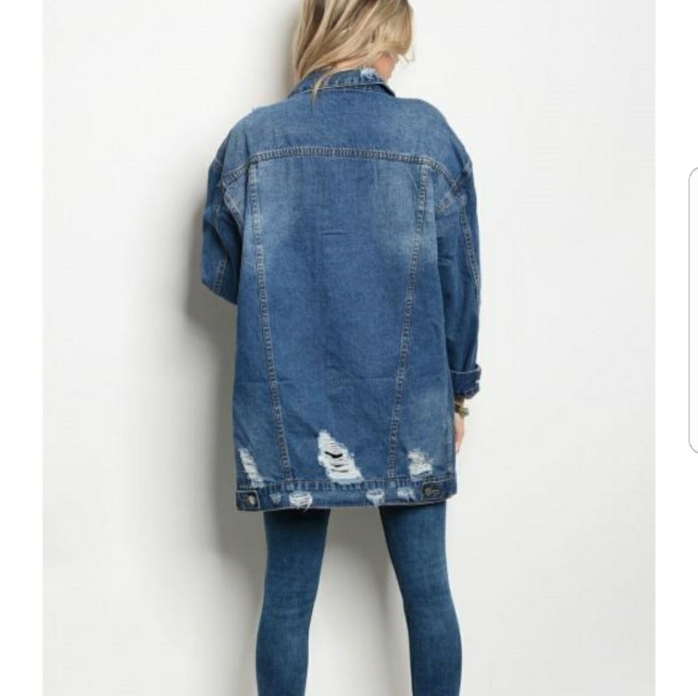 Oversized Denim Distressed Jacket - Picture 4 of 4